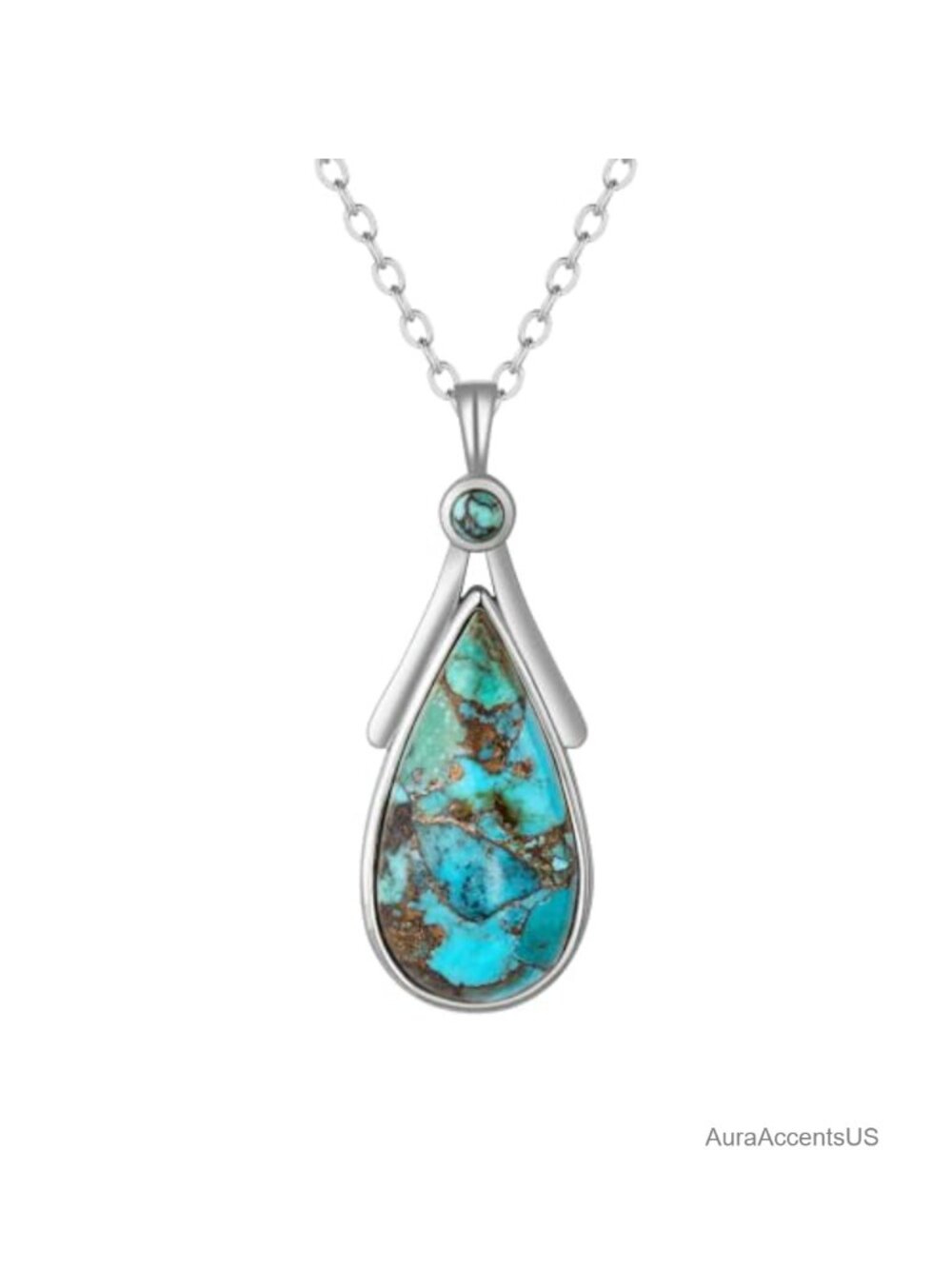 Kingman Turquoise Pendant Necklace 925 Sterling Silver 14K Gold Plated